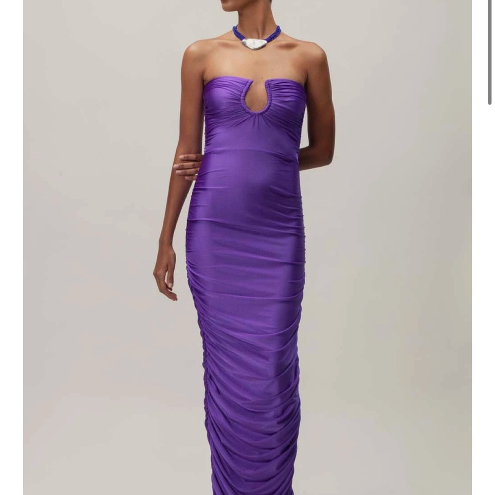 Baobab Collection Purple Ruched Halter Bodycon Dress